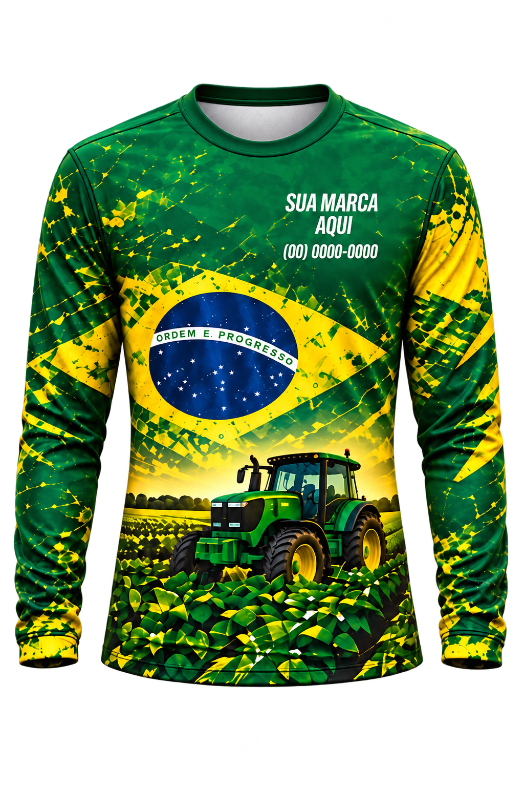 Imagem ilustrativa: camisa manga longa de agro, gola redonda